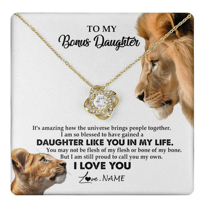 Love Knot Necklace 18K Yellow Gold Finish | 1 | Personalized To My Bonus Daughter Necklace from Stepdad Lion I Love You Stepchild Adopted Daughter Birthday Christmas Customized Gift Box Message Card | teecentury