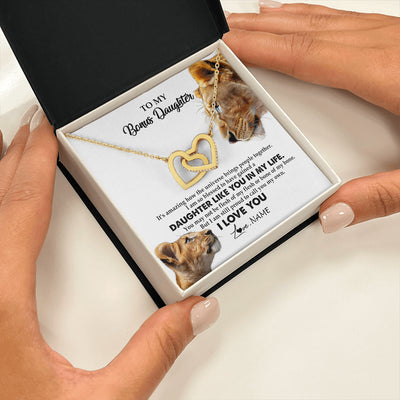 Interlocking Hearts Necklace 18K Yellow Gold Finish | 2 | Personalized To My Bonus Daughter Necklace from Stepmom Lion I Love You Stepchild Adopted Daughter Birthday Christmas Customized Gift Box Message Card | teecentury