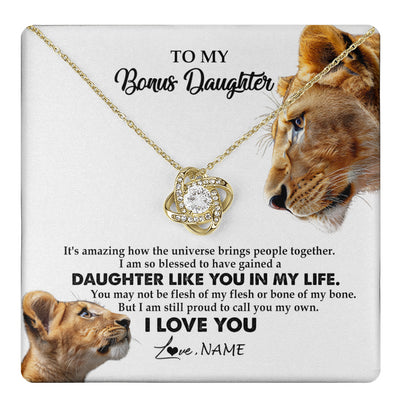 Love Knot Necklace 18K Yellow Gold Finish | 1 | Personalized To My Bonus Daughter Necklace from Stepmom Lion I Love You Stepchild Adopted Daughter Birthday Christmas Customized Gift Box Message Card | teecentury