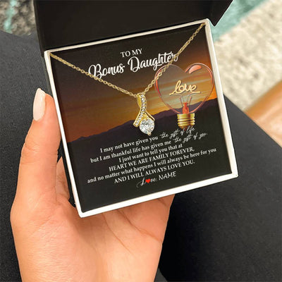 Alluring Beauty Necklace 18K Yellow Gold Finish | Personalized To My Bonus Daughter Necklace from Stepmom Stepdad I Will Always Love You Stepdaughter Jewelry Birthday Wedding Christmas Customized Message Card | teecentury