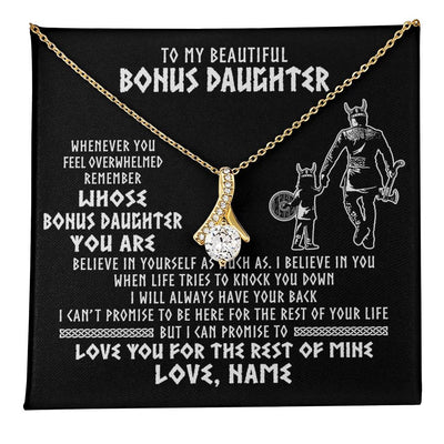 Alluring Beauty Necklace 18K Yellow Gold Finish | 1 | Personalized To My Bonus Daughter Viking Necklace From Step Dad Whenever You Feel Overwhelmed Stepdaughter Birthday Christmas Customized Gift Box Message Card | teecentury