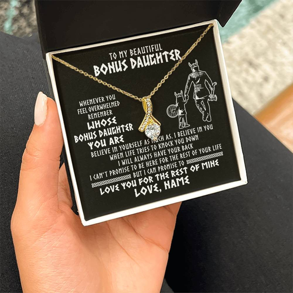 Alluring Beauty Necklace 18K Yellow Gold Finish | 2 | Personalized To My Bonus Daughter Viking Necklace From Step Dad Whenever You Feel Overwhelmed Stepdaughter Birthday Christmas Customized Gift Box Message Card | teecentury