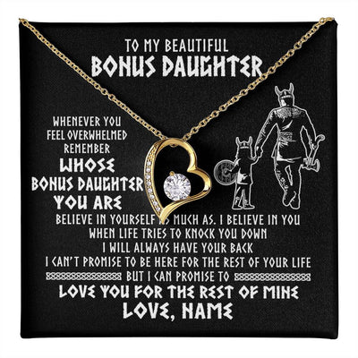Forever Love Necklace 18K Yellow Gold Finish | 1 | Personalized To My Bonus Daughter Viking Necklace From Step Dad Whenever You Feel Overwhelmed Stepdaughter Birthday Christmas Customized Gift Box Message Card | teecentury