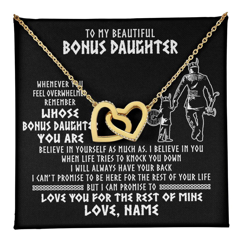 Interlocking Hearts Necklace 18K Yellow Gold Finish | 1 | Personalized To My Bonus Daughter Viking Necklace From Step Dad Whenever You Feel Overwhelmed Stepdaughter Birthday Christmas Customized Gift Box Message Card | teecentury