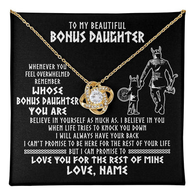Love Knot Necklace 18K Yellow Gold Finish | 1 | Personalized To My Bonus Daughter Viking Necklace From Step Dad Whenever You Feel Overwhelmed Stepdaughter Birthday Christmas Customized Gift Box Message Card | teecentury