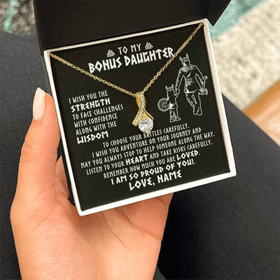 Alluring Beauty Necklace 18K Yellow Gold Finish | 2 | Personalized To My Bonus Daughter Viking Necklace From Stepdad I Am So Proud Of You Runes Viking Stepdaughter Christmas Customized Gift Box Message Card | teecentury