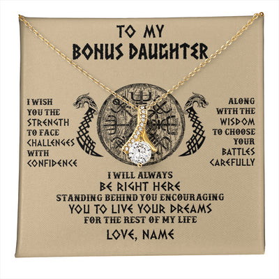 Alluring Beauty Necklace 18K Yellow Gold Finish | 1 | Personalized To My Bonus Daughter Viking Necklace I Wish You The Strength Scandinavian Norse Runes Viking For Women Birthday Customized Gift Box Message Card | teecentury