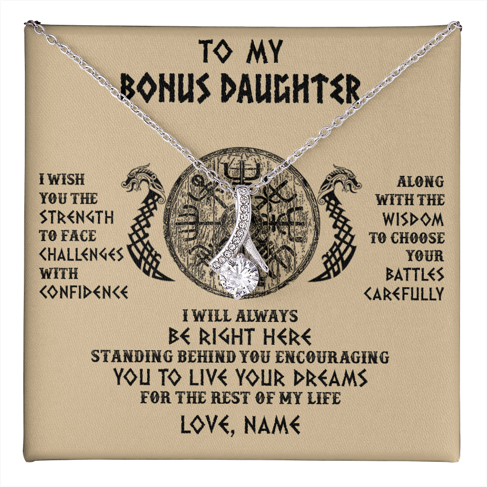 Alluring Beauty Necklace 14K White Gold Finish | 1 | Personalized To My Bonus Daughter Viking Necklace I Wish You The Strength Scandinavian Norse Runes Viking For Women Birthday Customized Gift Box Message Card | teecentury