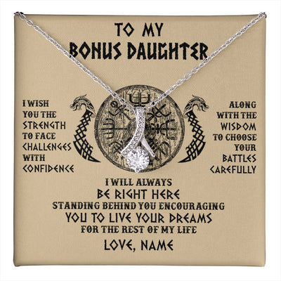 Alluring Beauty Necklace 14K White Gold Finish | 1 | Personalized To My Bonus Daughter Viking Necklace I Wish You The Strength Scandinavian Norse Runes Viking For Women Birthday Customized Gift Box Message Card | teecentury