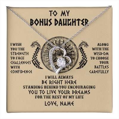 Forever Love Necklace 14K White Gold Finish | 1 | Personalized To My Bonus Daughter Viking Necklace I Wish You The Strength Scandinavian Norse Runes Viking For Women Birthday Customized Gift Box Message Card | teecentury