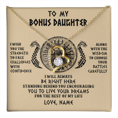 Forever Love Necklace 18K Yellow Gold Finish | 1 | Personalized To My Bonus Daughter Viking Necklace I Wish You The Strength Scandinavian Norse Runes Viking For Women Birthday Customized Gift Box Message Card | teecentury