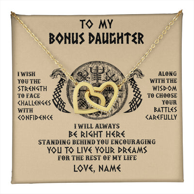 Interlocking Hearts Necklace 18K Yellow Gold Finish | 1 | Personalized To My Bonus Daughter Viking Necklace I Wish You The Strength Scandinavian Norse Runes Viking For Women Birthday Customized Gift Box Message Card | teecentury