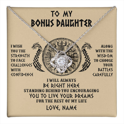 Love Knot Necklace 14K White Gold Finish | 1 | Personalized To My Bonus Daughter Viking Necklace I Wish You The Strength Scandinavian Norse Runes Viking For Women Birthday Customized Gift Box Message Card | teecentury