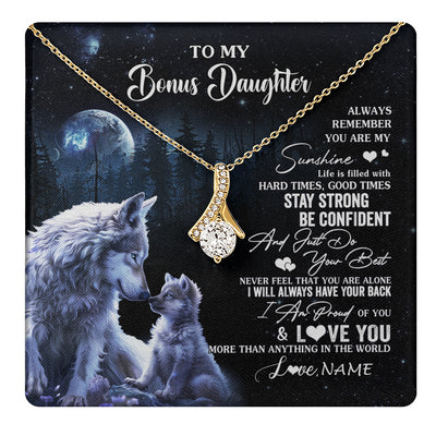 Alluring Beauty Necklace 18K Yellow Gold Finish | 1 | Personalized To My Bonus Daughter Wolf Necklace From Stepmom Stepdad Always Remember Stepdaughter Birthday Christmas Customized Gift Box Message Card | teecentury