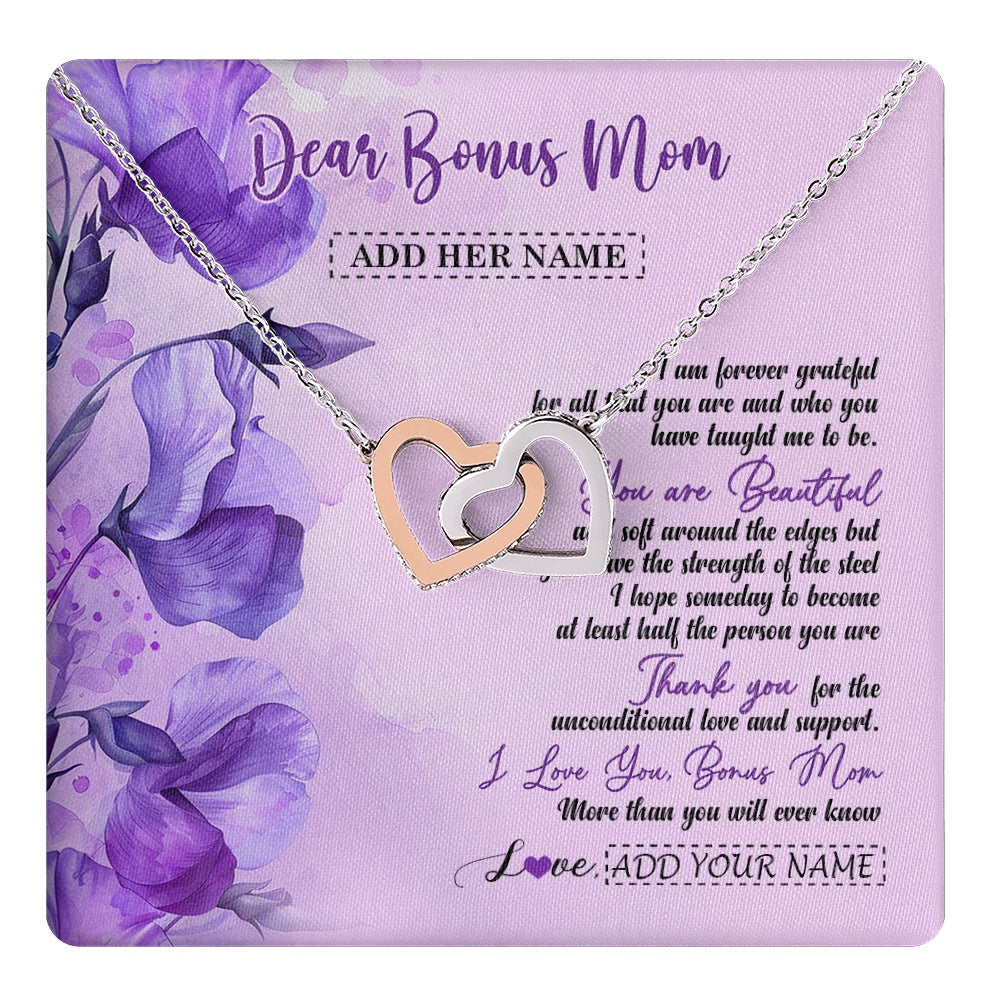 Interlocking Hearts Necklace Stainless Steel & Rose Gold Finish | 1 | Personalized To My Bonus Mom Gifts From Stepdaughter Necklace Flower You Are Beautiful Gifts For Stepmom Mothers Day Birthday Christmas Gift Box Message Card | teecentury.myshopify