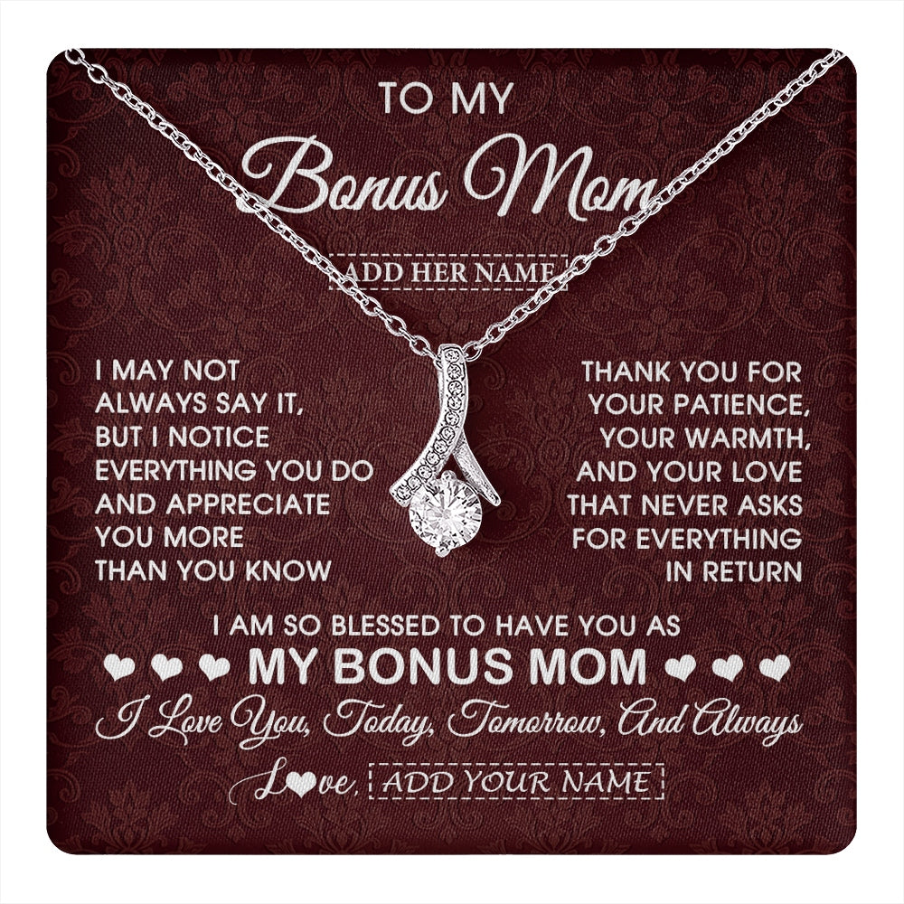 Alluring Beauty Necklace 14K White Gold Finish | 1 | Personalized To My Bonus Mom Gifts From Stepdaughter Necklace Meaningful Jewelry Pendant Gifts For Stepmom Mothers Day Birthday Christmas Gift Box Message Card | https://teecentury.