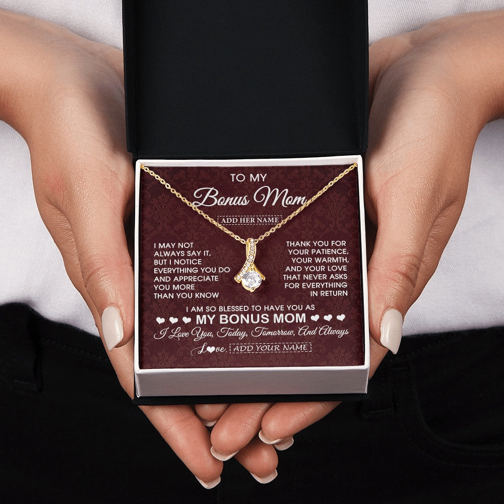 Alluring Beauty Necklace 18K Yellow Gold Finish | 2 | Personalized To My Bonus Mom Gifts From Stepdaughter Necklace Meaningful Jewelry Pendant Gifts For Stepmom Mothers Day Birthday Christmas Gift Box Message Card | https://teecentury.