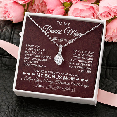 Alluring Beauty Necklace 14K White Gold Finish | 2 | Personalized To My Bonus Mom Gifts From Stepdaughter Necklace Meaningful Jewelry Pendant Gifts For Stepmom Mothers Day Birthday Christmas Gift Box Message Card | https://teecentury.