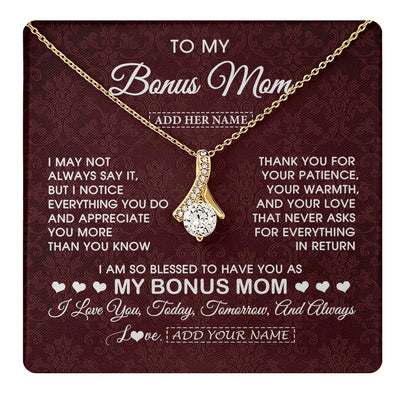 Alluring Beauty Necklace 18K Yellow Gold Finish | 1 | Personalized To My Bonus Mom Gifts From Stepdaughter Necklace Meaningful Jewelry Pendant Gifts For Stepmom Mothers Day Birthday Christmas Gift Box Message Card | https://teecentury.