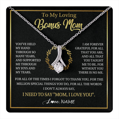 Alluring Beauty Necklace 14K White Gold Finish | 1 | Personalized To My Bonus Mom Gifts Necklace From Stepdaughter Stepson Grateful Thank You Stepmom Birthday Gifts Mothers Day Christmas Gift Box Message Card | teecentury