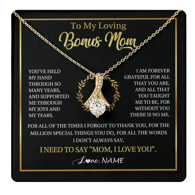 Alluring Beauty Necklace 18K Yellow Gold Finish | 1 | Personalized To My Bonus Mom Gifts Necklace From Stepdaughter Stepson Grateful Thank You Stepmom Birthday Gifts Mothers Day Christmas Gift Box Message Card | teecentury
