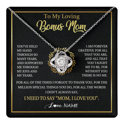 Love Knot Necklace 14K White Gold Finish | 1 | Personalized To My Bonus Mom Gifts Necklace From Stepdaughter Stepson Grateful Thank You Stepmom Birthday Gifts Mothers Day Christmas Gift Box Message Card | teecentury
