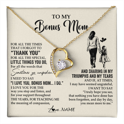 Forever Love Necklace 18K Yellow Gold Finish | 1 | Personalized To My Bonus Mom Necklace From Stepdaughter For All The Times That I Forgot To Thank You Birthday Mothers Day Customized Gift Box Message Card | teecentury