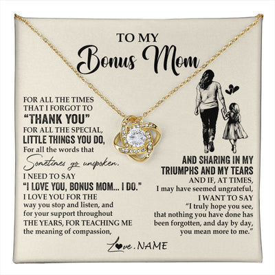 Love Knot Necklace 18K Yellow Gold Finish | 1 | Personalized To My Bonus Mom Necklace From Stepdaughter For All The Times That I Forgot To Thank You Birthday Mothers Day Customized Gift Box Message Card | teecentury