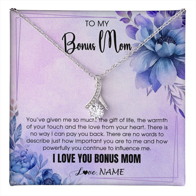 Alluring Beauty Necklace 14K White Gold Finish | 1 | Personalized To My Bonus Mom Necklace From Stepdaughter Stepson I Love You Stepmom Birthday Gifts Mothers Day Christmas Jewelry Customized Gift Box Message Card | teecentury