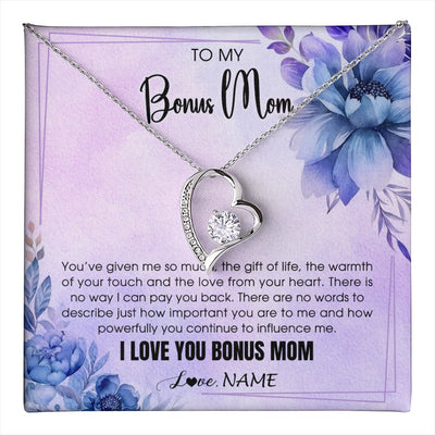 Forever Love Necklace 14K White Gold Finish | 1 | Personalized To My Bonus Mom Necklace From Stepdaughter Stepson I Love You Stepmom Birthday Gifts Mothers Day Christmas Jewelry Customized Gift Box Message Card | teecentury