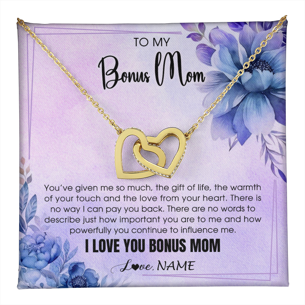 Interlocking Hearts Necklace 18K Yellow Gold Finish | 1 | Personalized To My Bonus Mom Necklace From Stepdaughter Stepson I Love You Stepmom Birthday Gifts Mothers Day Christmas Jewelry Customized Gift Box Message Card | teecentury
