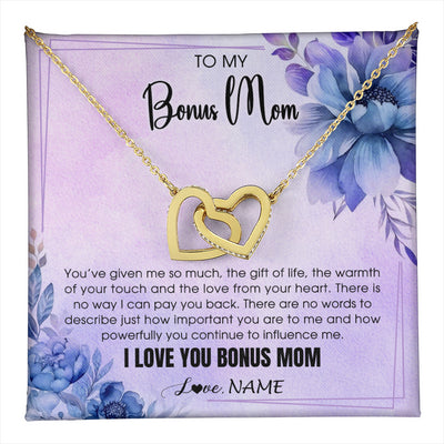 Interlocking Hearts Necklace 18K Yellow Gold Finish | 1 | Personalized To My Bonus Mom Necklace From Stepdaughter Stepson I Love You Stepmom Birthday Gifts Mothers Day Christmas Jewelry Customized Gift Box Message Card | teecentury