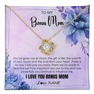 Love Knot Necklace 18K Yellow Gold Finish | 1 | Personalized To My Bonus Mom Necklace From Stepdaughter Stepson I Love You Stepmom Birthday Gifts Mothers Day Christmas Jewelry Customized Gift Box Message Card | teecentury