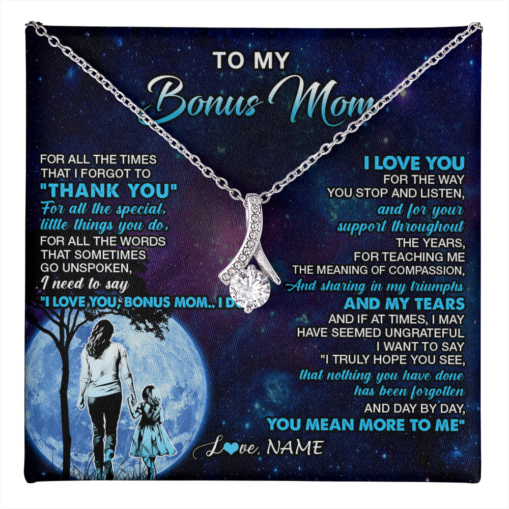 Alluring Beauty Necklace 14K White Gold Finish | 1 | Personalized To My Bonus Mom Necklace From Stepdaughter Thank You Day By Day Stepmom Birthday Gifts Mothers Day Christmas Customized Gift Box Message Card | teecentury