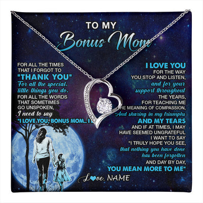 Forever Love Necklace 14K White Gold Finish | 1 | Personalized To My Bonus Mom Necklace From Stepdaughter Thank You Day By Day Stepmom Birthday Gifts Mothers Day Christmas Customized Gift Box Message Card | teecentury