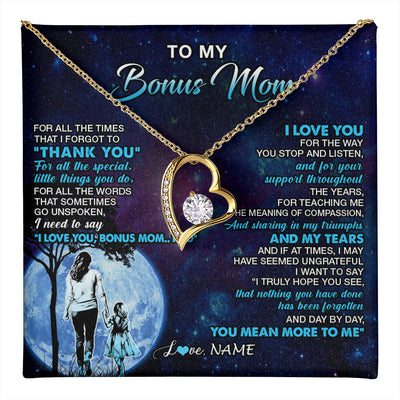 Forever Love Necklace 18K Yellow Gold Finish | 1 | Personalized To My Bonus Mom Necklace From Stepdaughter Thank You Day By Day Stepmom Birthday Gifts Mothers Day Christmas Customized Gift Box Message Card | teecentury