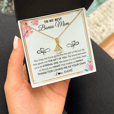 Alluring Beauty Necklace 18K Yellow Gold Finish | 2 | Personalized To My Bonus Mom Necklace From Stepdaughter Thank You For Loving Stepmom Jewelry Pendant Birthday Gifts Christmas Customized Gift Box Message Card | teecentury