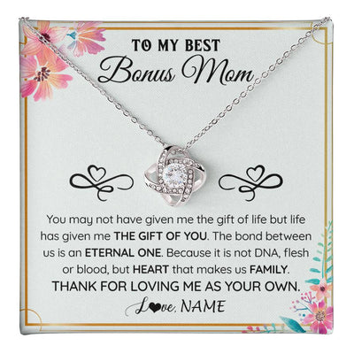 Love Knot Necklace 14K White Gold Finish | 1 | Personalized To My Bonus Mom Necklace From Stepdaughter Thank You For Loving Stepmom Jewelry Pendant Birthday Gifts Christmas Customized Gift Box Message Card | teecentury