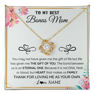 Love Knot Necklace 18K Yellow Gold Finish | 1 | Personalized To My Bonus Mom Necklace From Stepdaughter Thank You For Loving Stepmom Jewelry Pendant Birthday Gifts Christmas Customized Gift Box Message Card | teecentury