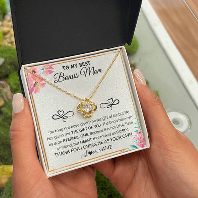 Love Knot Necklace 18K Yellow Gold Finish | 2 | Personalized To My Bonus Mom Necklace From Stepdaughter Thank You For Loving Stepmom Jewelry Pendant Birthday Gifts Christmas Customized Gift Box Message Card | teecentury