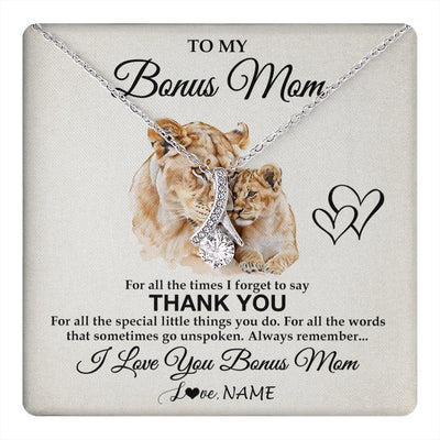 Alluring Beauty Necklace 14K White Gold Finish | 1 | Personalized To My Bonus Mom Necklace From Stepdaughter Thank You Lion Stepmom Gift For Mothers Day Birthday Gift Christmas For Step Mom Gift Box Message Card | teecentury.myshopify