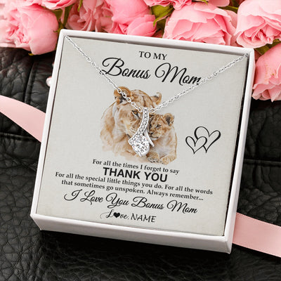 Alluring Beauty Necklace 14K White Gold Finish | 2 | Personalized To My Bonus Mom Necklace From Stepdaughter Thank You Lion Stepmom Gift For Mothers Day Birthday Gift Christmas For Step Mom Gift Box Message Card | teecentury.myshopify
