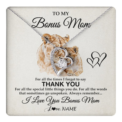 Forever Love Necklace 14K White Gold Finish | 1 | Personalized To My Bonus Mom Necklace From Stepdaughter Thank You Lion Stepmom Gift For Mothers Day Birthday Gift Christmas For Step Mom Gift Box Message Card | teecentury.myshopify