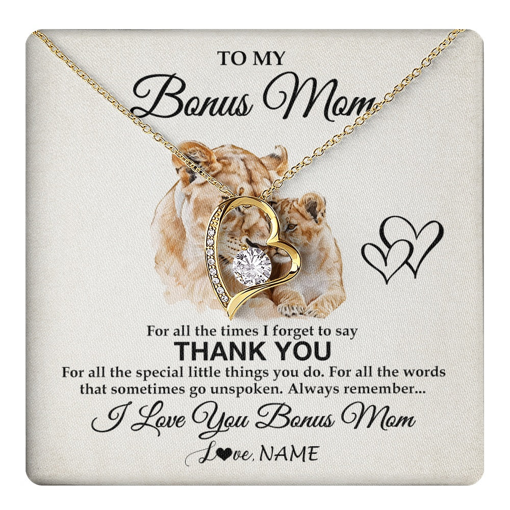 Forever Love Necklace 18K Yellow Gold Finish | 1 | Personalized To My Bonus Mom Necklace From Stepdaughter Thank You Lion Stepmom Gift For Mothers Day Birthday Gift Christmas For Step Mom Gift Box Message Card | teecentury.myshopify