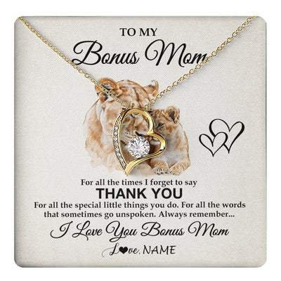 Forever Love Necklace 18K Yellow Gold Finish | 1 | Personalized To My Bonus Mom Necklace From Stepdaughter Thank You Lion Stepmom Gift For Mothers Day Birthday Gift Christmas For Step Mom Gift Box Message Card | teecentury.myshopify