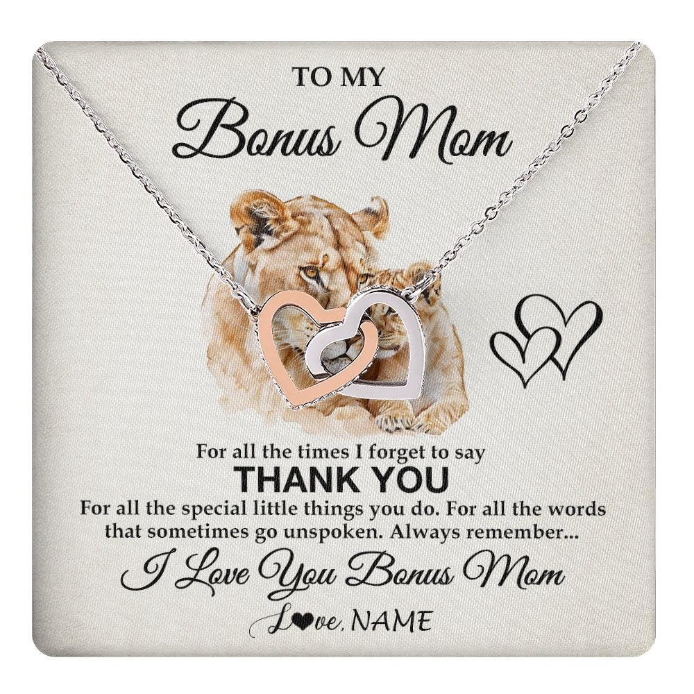 Interlocking Hearts Necklace Stainless Steel & Rose Gold Finish | 1 | Personalized To My Bonus Mom Necklace From Stepdaughter Thank You Lion Stepmom Gift For Mothers Day Birthday Gift Christmas For Step Mom Gift Box Message Card | teecentury.myshopify