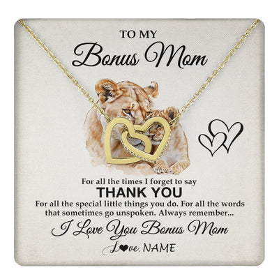 Interlocking Hearts Necklace 18K Yellow Gold Finish | 1 | Personalized To My Bonus Mom Necklace From Stepdaughter Thank You Lion Stepmom Gift For Mothers Day Birthday Gift Christmas For Step Mom Gift Box Message Card | teecentury.myshopify