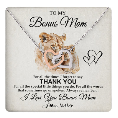 Interlocking Hearts Necklace Stainless Steel & Rose Gold Finish | 1 | Personalized To My Bonus Mom Necklace From Stepdaughter Thank You Lion Stepmom Gift For Mothers Day Birthday Gift Christmas For Step Mom Gift Box Message Card | teecentury.myshopify