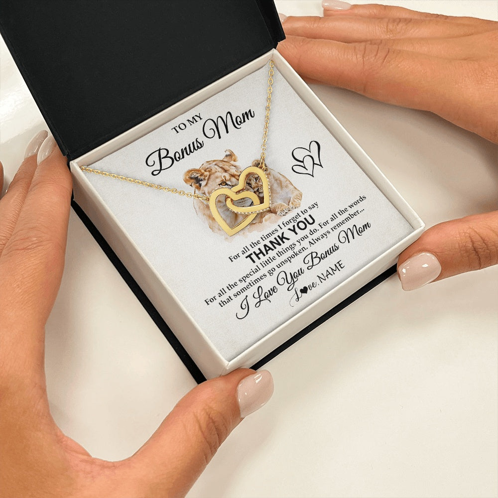 Interlocking Hearts Necklace 18K Yellow Gold Finish | 2 | Personalized To My Bonus Mom Necklace From Stepdaughter Thank You Lion Stepmom Gift For Mothers Day Birthday Gift Christmas For Step Mom Gift Box Message Card | teecentury.myshopify