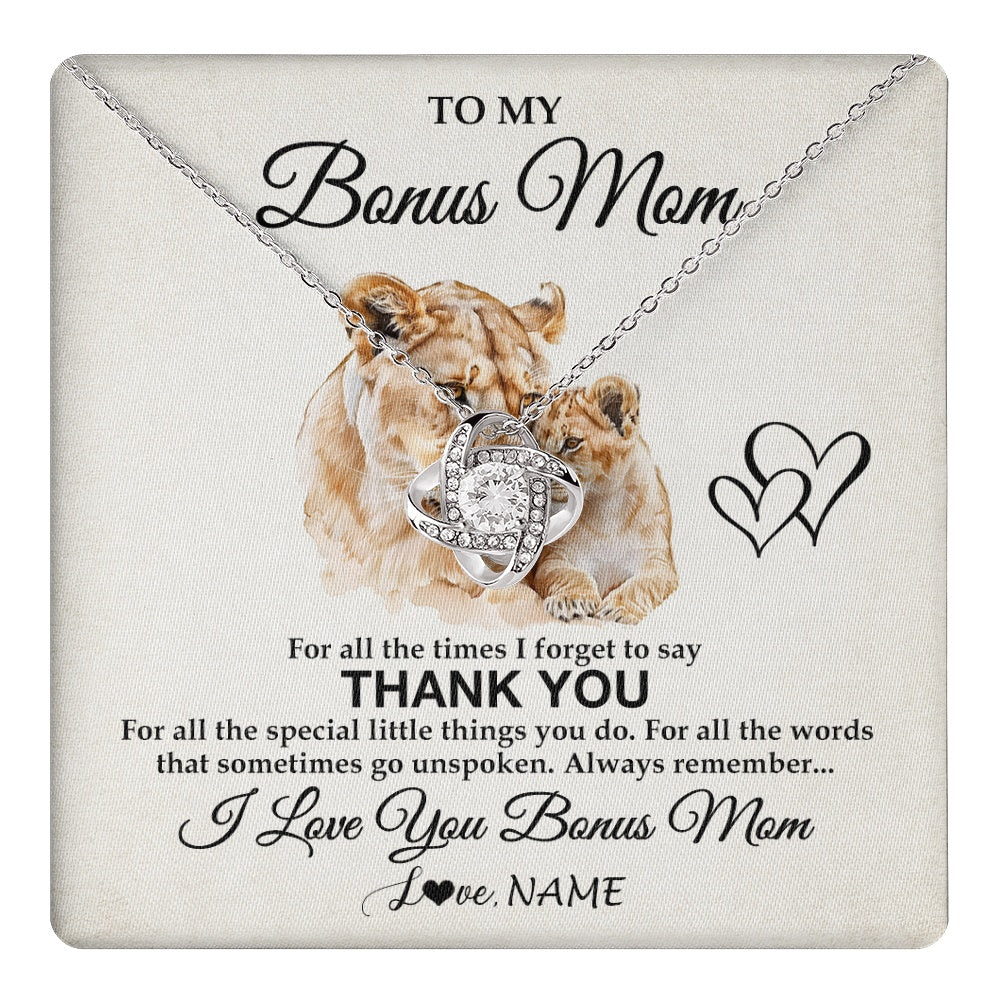 Love Knot Necklace 14K White Gold Finish | 1 | Personalized To My Bonus Mom Necklace From Stepdaughter Thank You Lion Stepmom Gift For Mothers Day Birthday Gift Christmas For Step Mom Gift Box Message Card | teecentury.myshopify